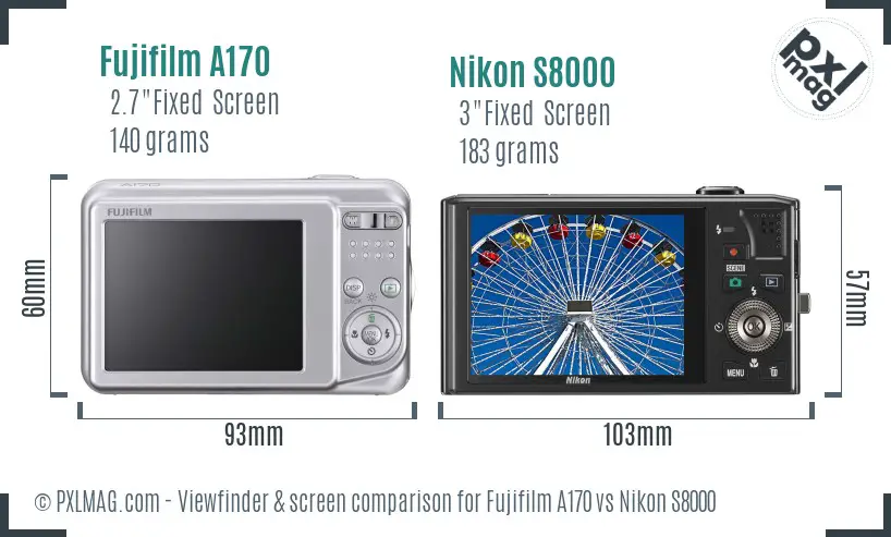 Fujifilm A170 vs Nikon S8000 Screen and Viewfinder comparison