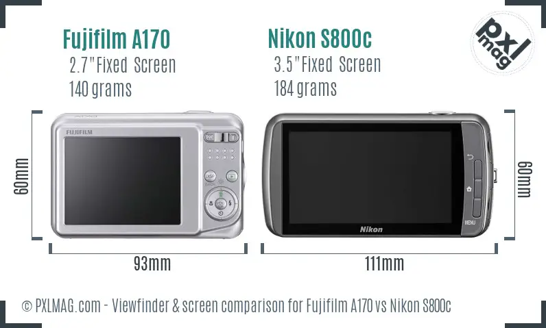 Fujifilm A170 vs Nikon S800c Screen and Viewfinder comparison