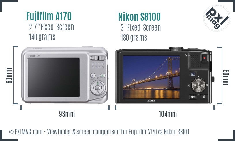Fujifilm A170 vs Nikon S8100 Screen and Viewfinder comparison
