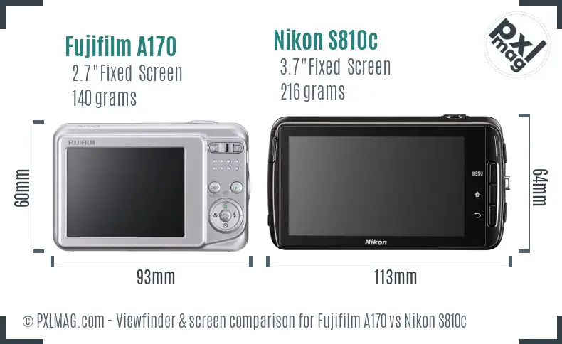 Fujifilm A170 vs Nikon S810c Screen and Viewfinder comparison