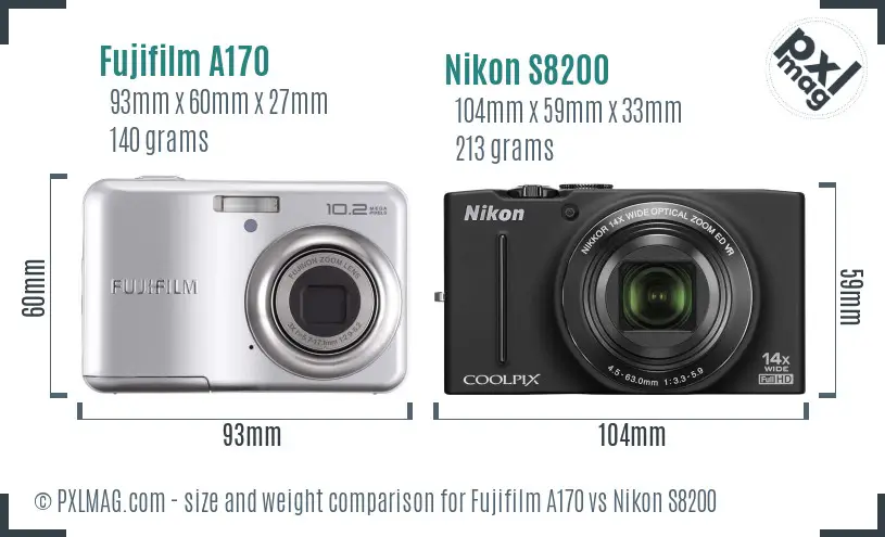 Fujifilm A170 vs Nikon S8200 size comparison Fujifilm A170 vs Nikon S8200 size comparison