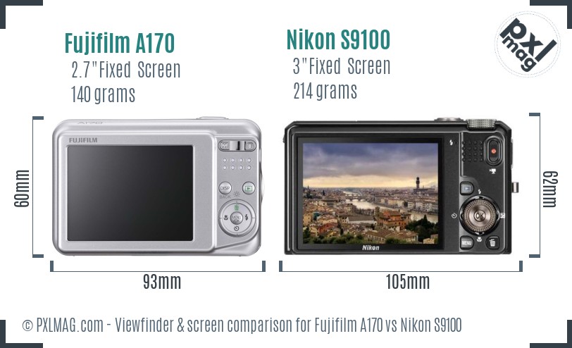 Fujifilm A170 vs Nikon S9100 Screen and Viewfinder comparison