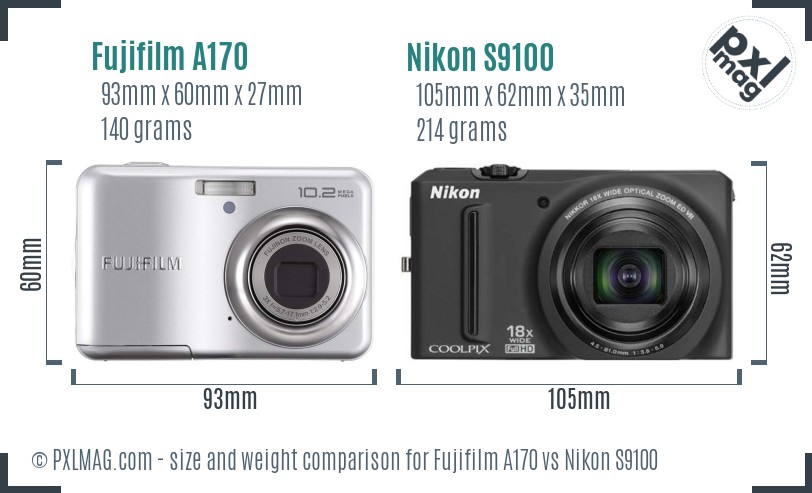 Fujifilm A170 vs Nikon S9100 size comparison Fujifilm A170 vs Nikon S9100 size comparison