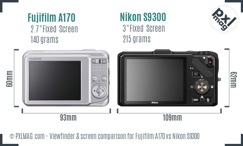 Fujifilm A170 vs Nikon S9300 Screen and Viewfinder comparison