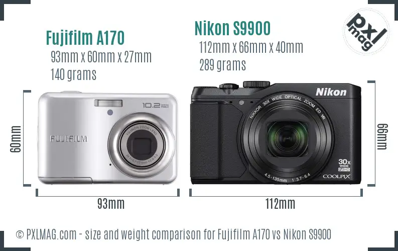 Fujifilm A170 vs Nikon S9900 size comparison