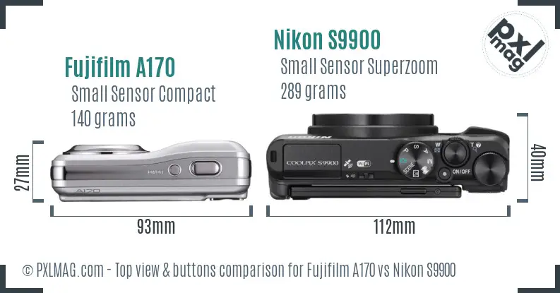 Fujifilm A170 vs Nikon S9900 top view buttons comparison