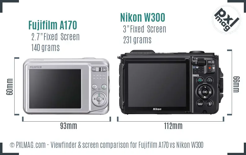 Fujifilm A170 vs Nikon W300 Screen and Viewfinder comparison