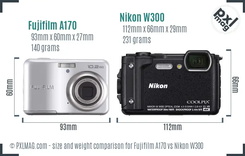 Fujifilm A170 vs Nikon W300 size comparison