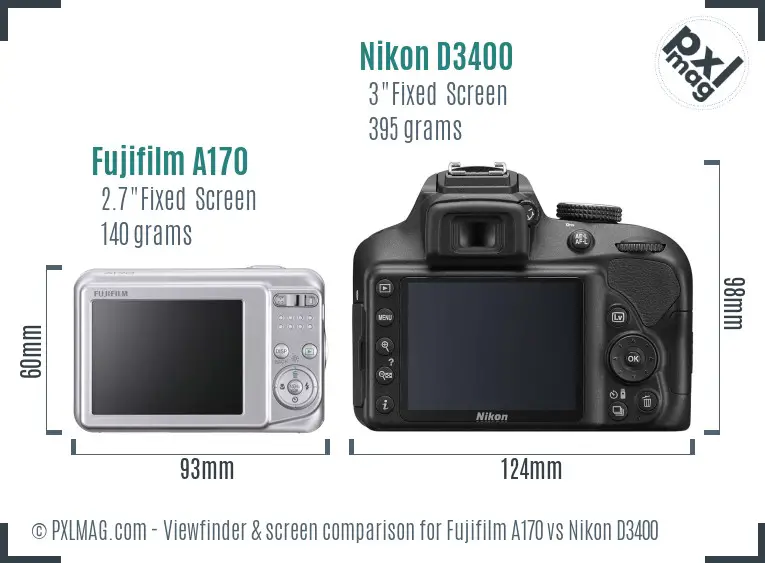 Fujifilm A170 vs Nikon D3400 Screen and Viewfinder comparison