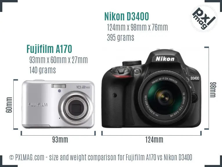 Fujifilm A170 vs Nikon D3400 size comparison