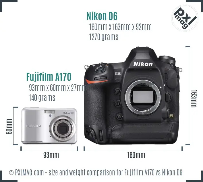 Fujifilm A170 vs Nikon D6 size comparison