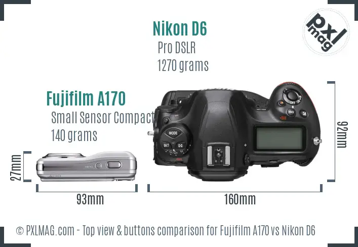 Fujifilm A170 vs Nikon D6 top view buttons comparison