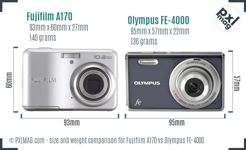 Fujifilm A170 vs Olympus FE-4000 size comparison