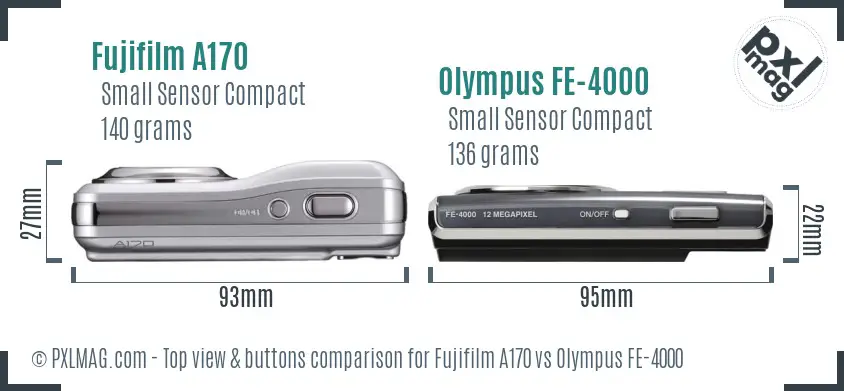 Fujifilm A170 vs Olympus FE-4000 top view buttons comparison