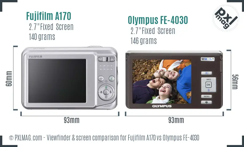 Fujifilm A170 vs Olympus FE-4030 Screen and Viewfinder comparison