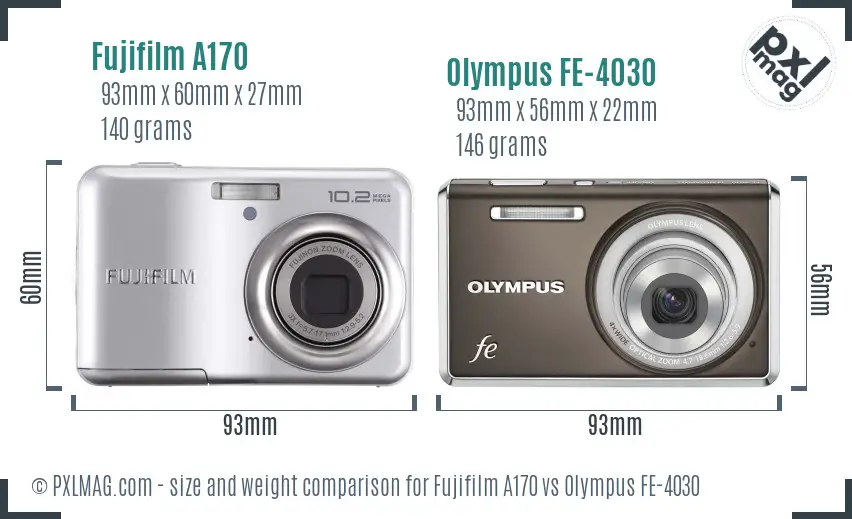 Fujifilm A170 vs Olympus FE-4030 size comparison