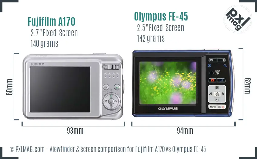 Fujifilm A170 vs Olympus FE-45 Screen and Viewfinder comparison