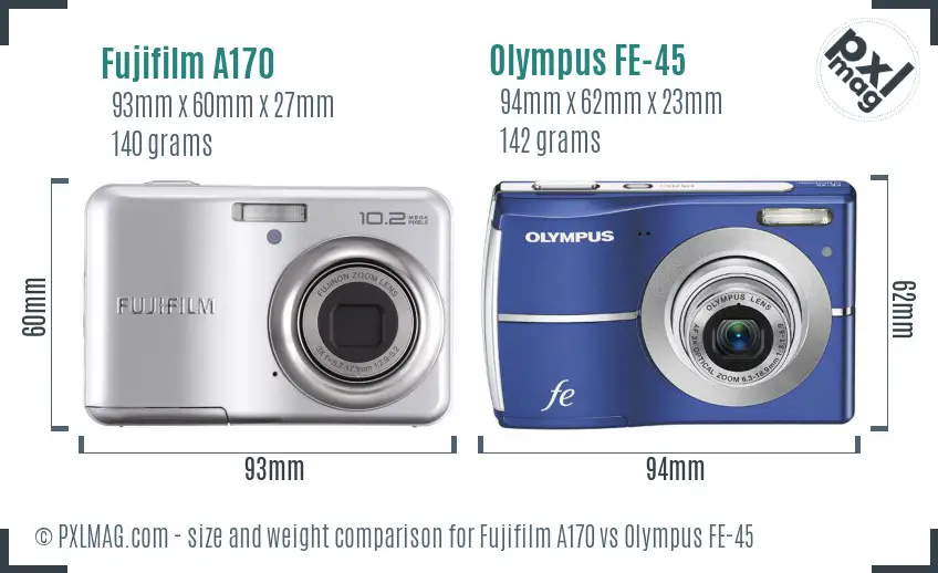 Fujifilm A170 vs Olympus FE-45 size comparison