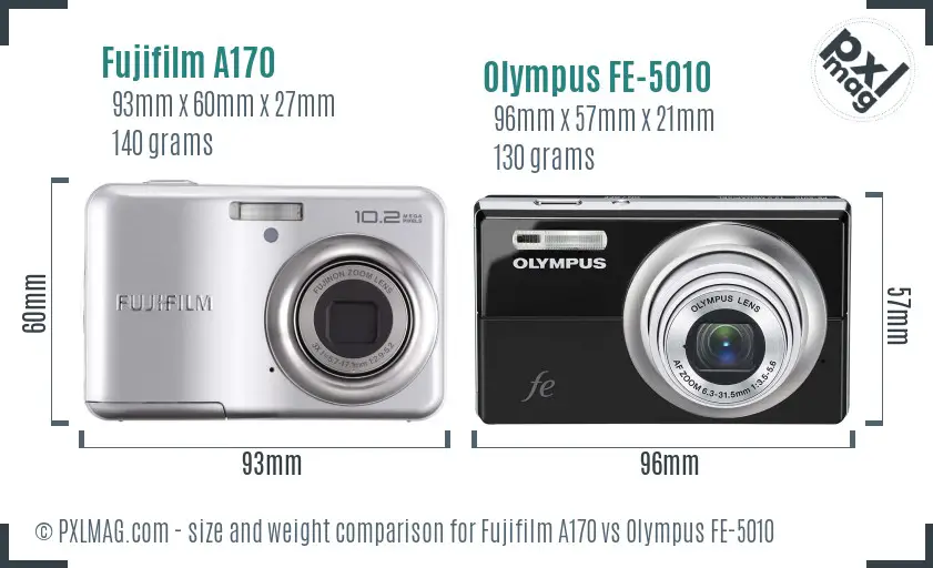 Fujifilm A170 vs Olympus FE-5010 size comparison