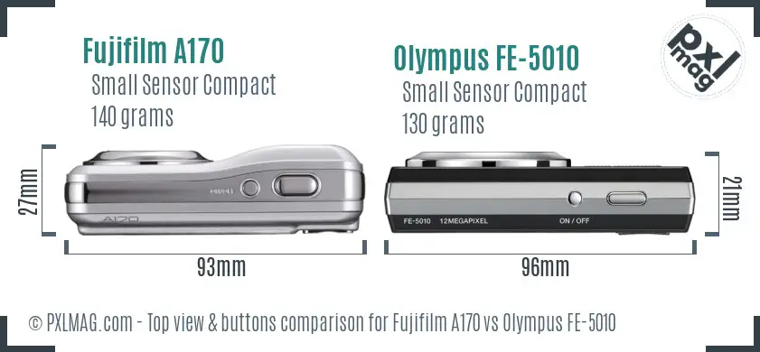 Fujifilm A170 vs Olympus FE-5010 top view buttons comparison