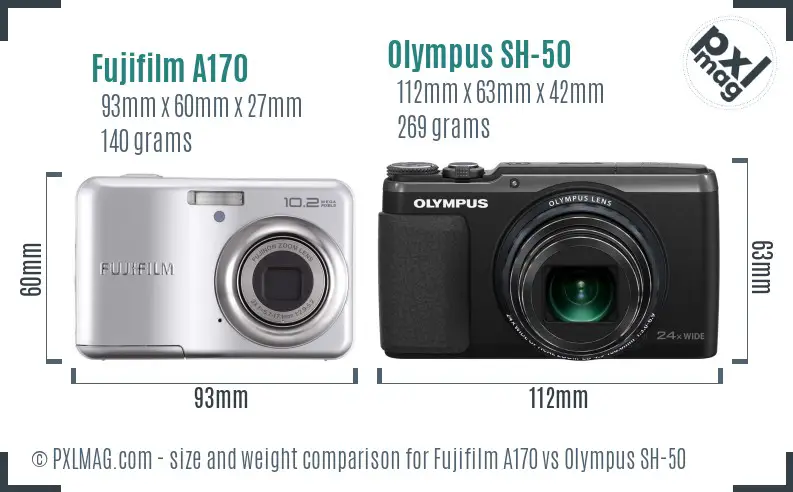 Fujifilm A170 vs Olympus SH-50 size comparison Fujifilm A170 vs Olympus SH-50 size comparison