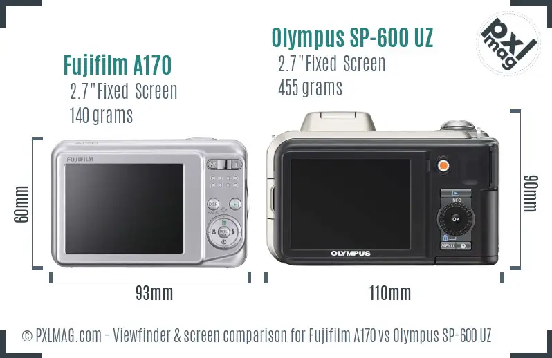 Fujifilm A170 vs Olympus SP-600 UZ Screen and Viewfinder comparison