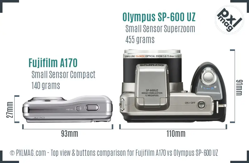 Fujifilm A170 vs Olympus SP-600 UZ top view buttons comparison