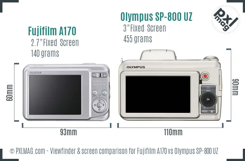 Fujifilm A170 vs Olympus SP-800 UZ Screen and Viewfinder comparison