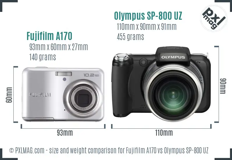 Fujifilm A170 vs Olympus SP-800 UZ size comparison