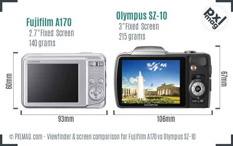 Fujifilm A170 vs Olympus SZ-10 Screen and Viewfinder comparison