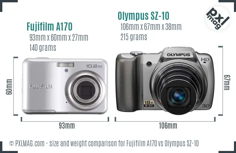 Fujifilm A170 vs Olympus SZ-10 size comparison