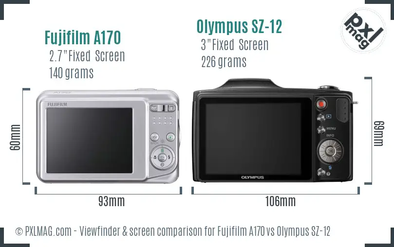 Fujifilm A170 vs Olympus SZ-12 Screen and Viewfinder comparison