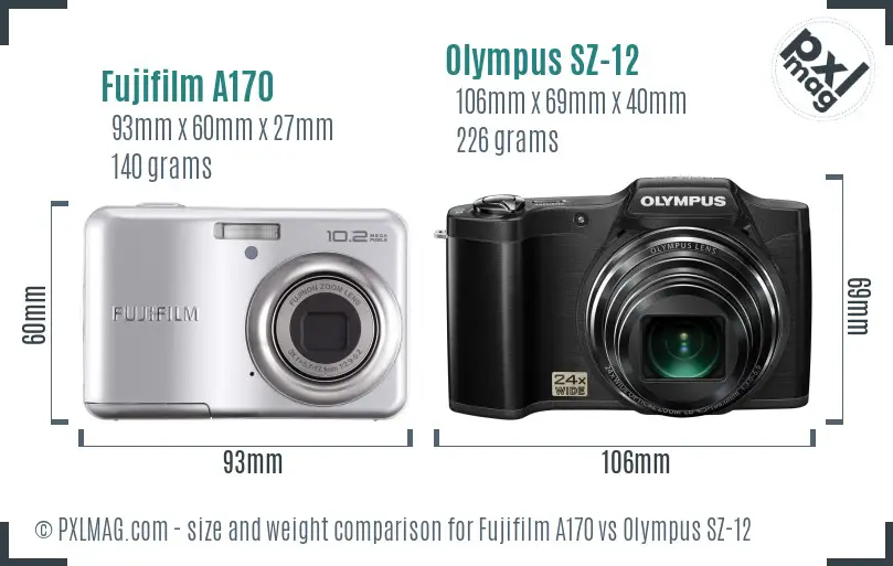 Fujifilm A170 vs Olympus SZ-12 size comparison