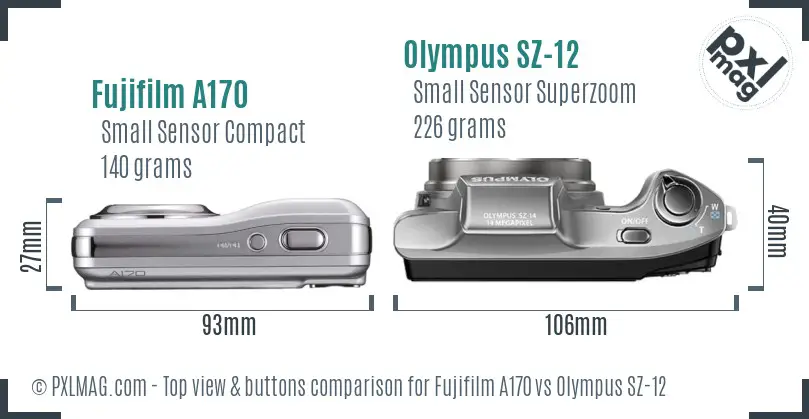 Fujifilm A170 vs Olympus SZ-12 top view buttons comparison