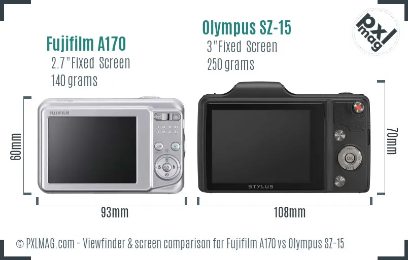 Fujifilm A170 vs Olympus SZ-15 Screen and Viewfinder comparison