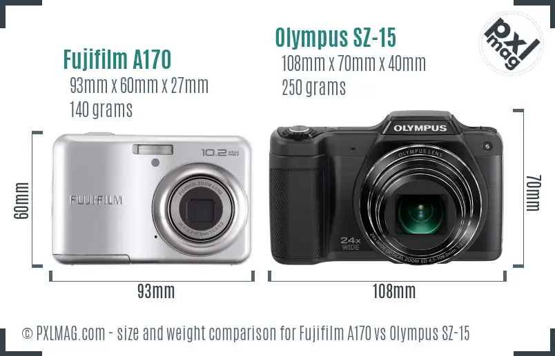 Fujifilm A170 vs Olympus SZ-15 size comparison