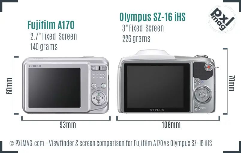 Fujifilm A170 vs Olympus SZ-16 iHS Screen and Viewfinder comparison Fujifilm A170 vs Olympus SZ-16 iHS Screen and Viewfinder comparison