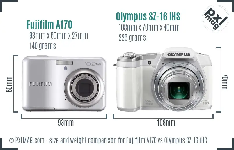 Fujifilm A170 vs Olympus SZ-16 iHS size comparison Fujifilm A170 vs Olympus SZ-16 iHS size comparison