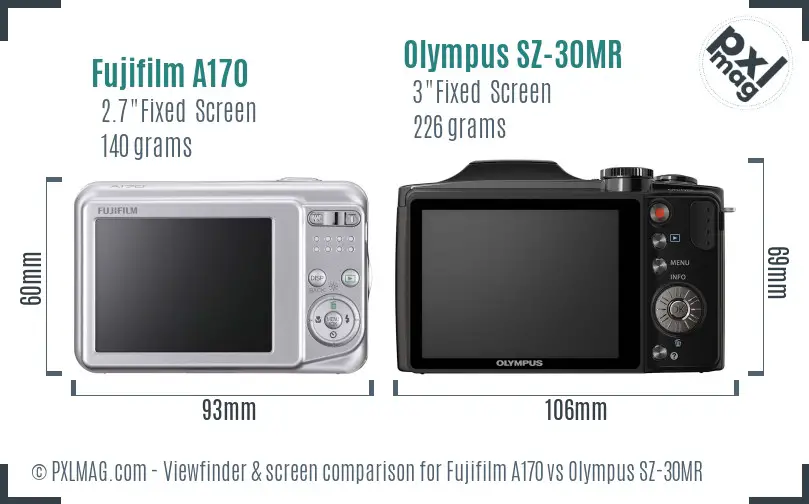 Fujifilm A170 vs Olympus SZ-30MR Screen and Viewfinder comparison