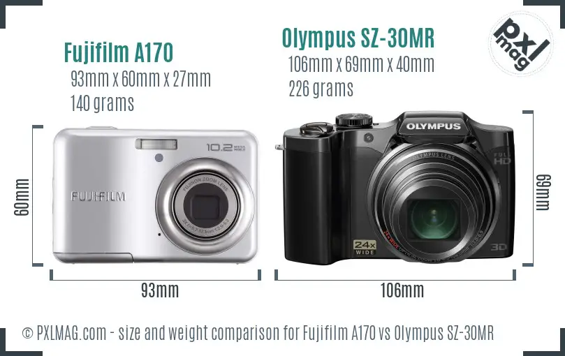 Fujifilm A170 vs Olympus SZ-30MR size comparison