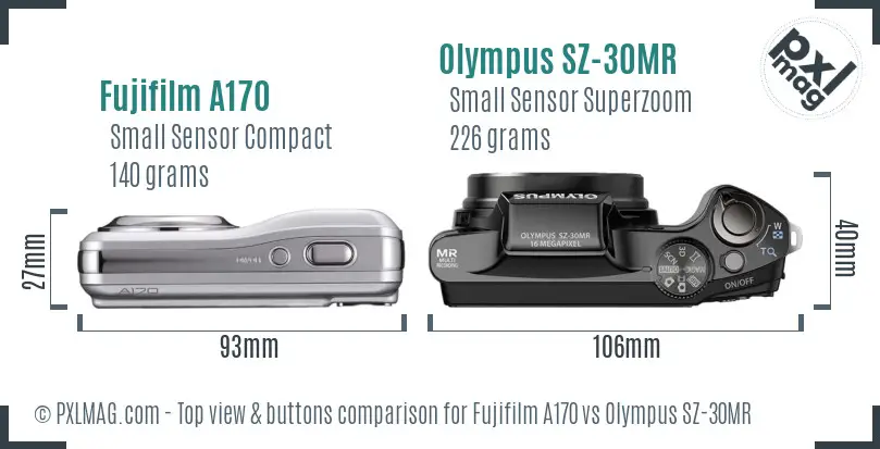 Fujifilm A170 vs Olympus SZ-30MR top view buttons comparison