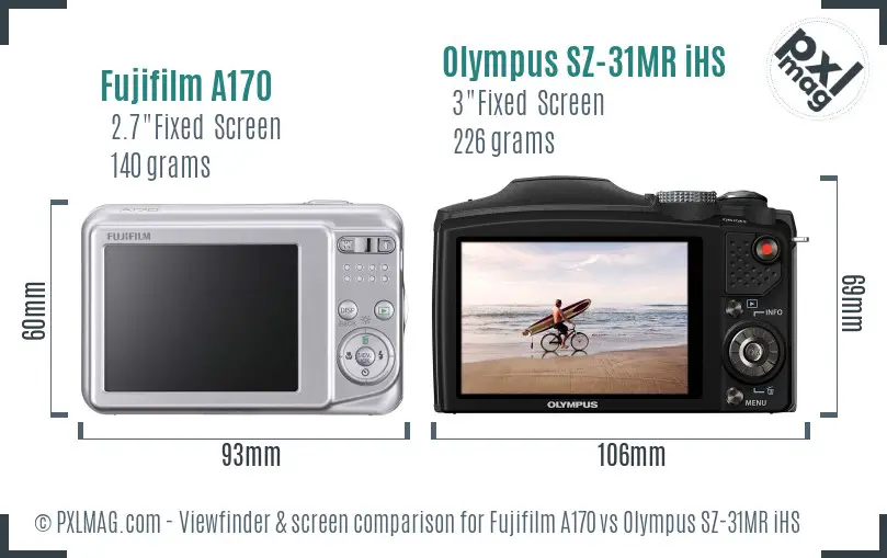 Fujifilm A170 vs Olympus SZ-31MR iHS Screen and Viewfinder comparison