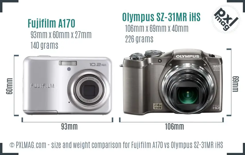 Fujifilm A170 vs Olympus SZ-31MR iHS size comparison