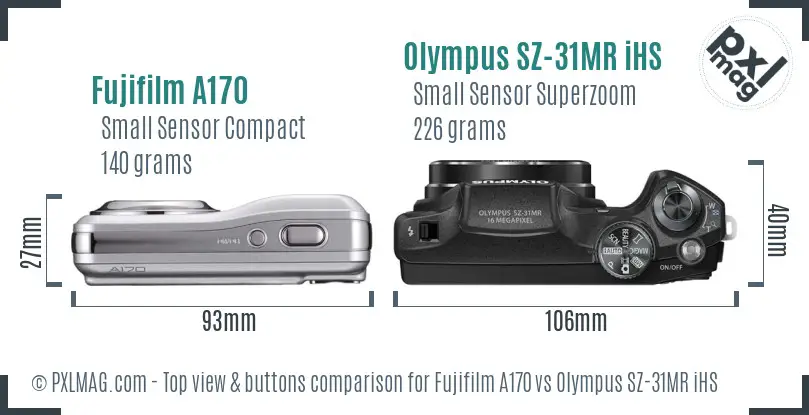 Fujifilm A170 vs Olympus SZ-31MR iHS top view buttons comparison