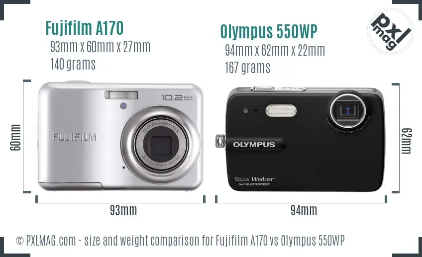 Fujifilm A170 vs Olympus 550WP size comparison