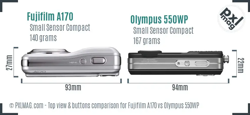 Fujifilm A170 vs Olympus 550WP top view buttons comparison