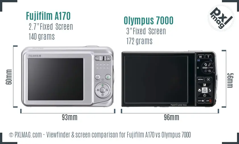 Fujifilm A170 vs Olympus 7000 Screen and Viewfinder comparison