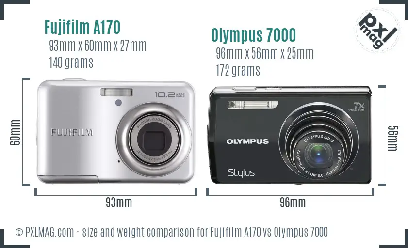 Fujifilm A170 vs Olympus 7000 size comparison