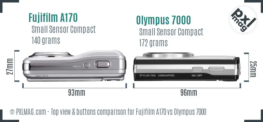 Fujifilm A170 vs Olympus 7000 top view buttons comparison