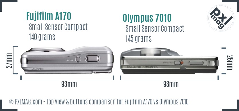 Fujifilm A170 vs Olympus 7010 top view buttons comparison